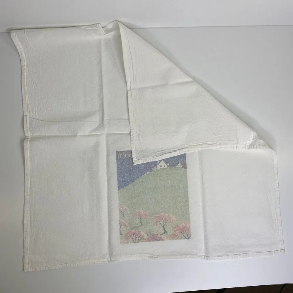 2 House Beautiful Tea‎ Hand Towels Vintage Graphics Ribbon Notecard Farmhouse